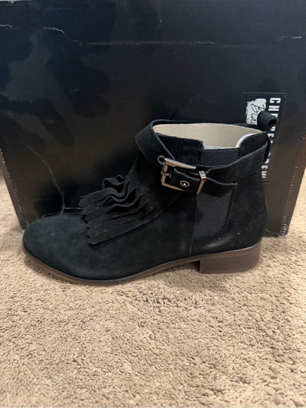 Chelsea Crew Women’s Trump Buckle Detail Boots Black Suede Size 8 M US